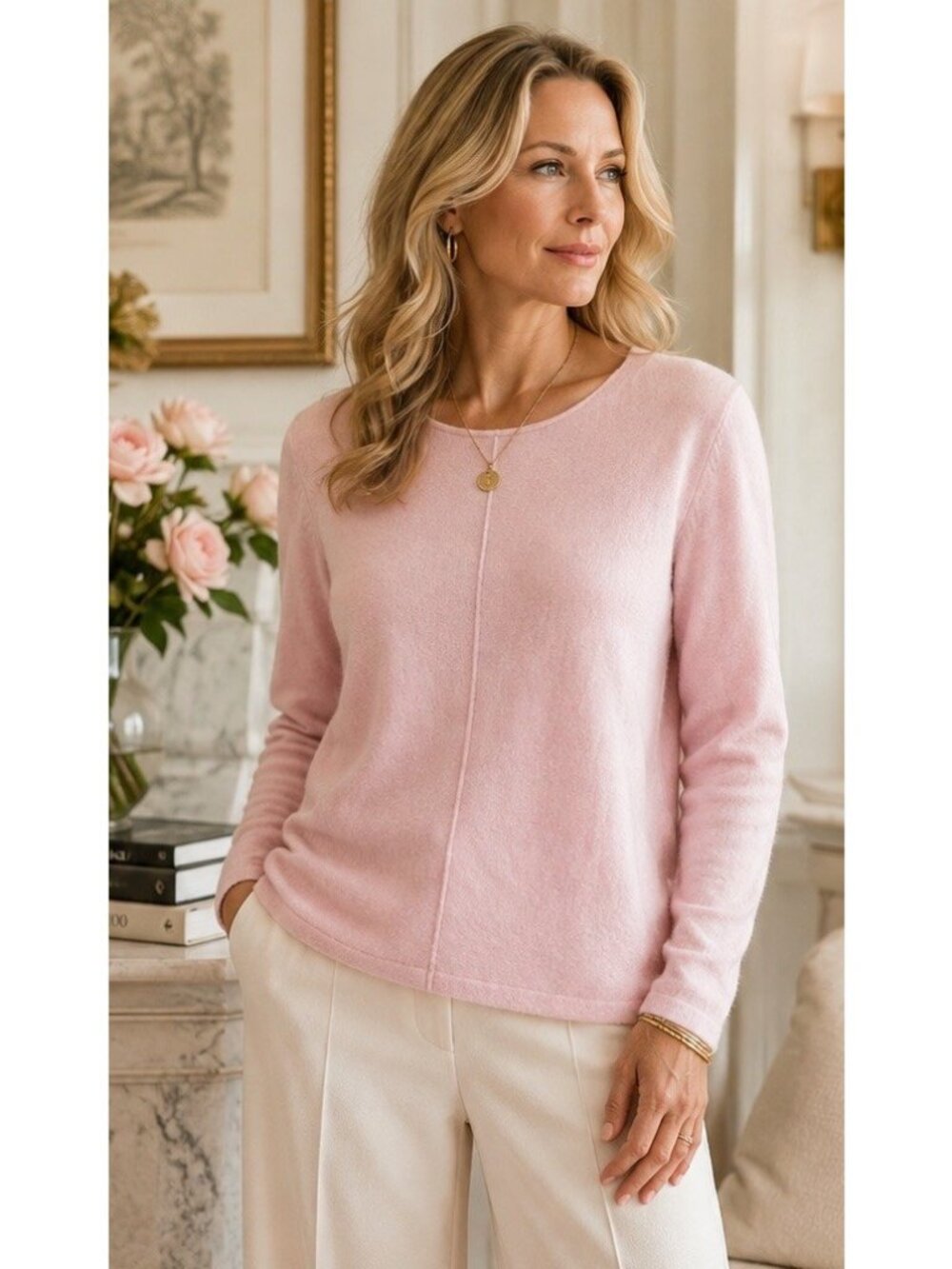 Henry Christ Baby Pink Cashmere? Long Sleeve Sweater Size Small Quite Luxury